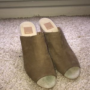 High-heeled suede mules
